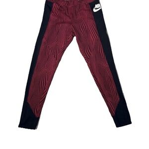 Nike Red and Black Leggings with Textured Design